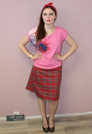 PRETTY DISTURBIA DESIGNER ONE OFF TARTAN PINK APPLIQUE DRESS