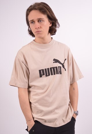 VINTAGE PUMA T-SHIRT TOP BEIGE