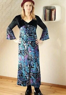 Black and blue soft velour long dress