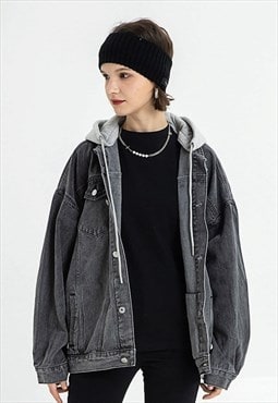 Denim hood jacket faded gorpcore jean coat in washed black