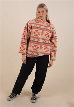 vintage oversized crazy patterned fleece jumper sweater M 
