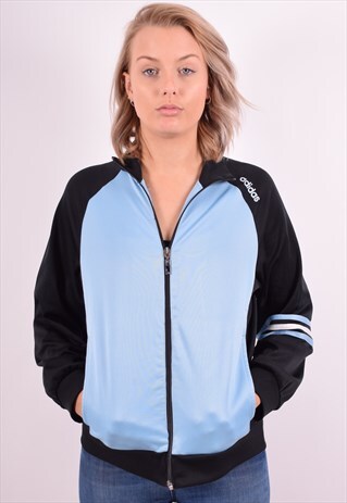 ADIDAS WOMENS VINTAGE TRACKSUIT TOP JACKET MEDIUM BLUE 90S