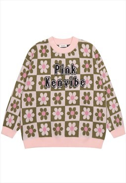 Floral sweater Ken slogan knitted jumper daisy top in pink