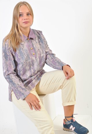 VINTAGE LONG SLEEVE BLOUSE IN ABSTRACT PRINT