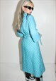 RARE VINTAGE 50S TURQUOISE BLUE QUILTED DRESSING GOWN