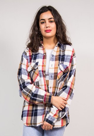 90'S VINTAGE OVERSIZE CHECK PATTERN FLANNEL SHIRT