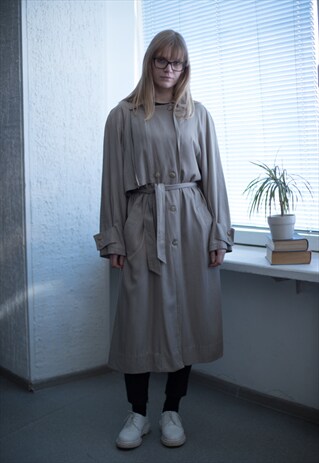 VINTAGE 80'S BEIGE DOUBLE BREASTED BELTED TRENCH COAT