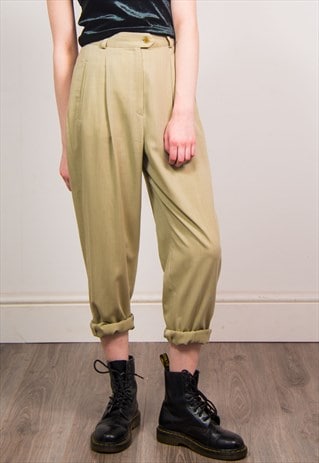 VINTAGE 90'S BEIGE TAPERED HIGH WAIST TROUSERS