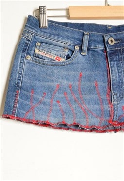 Y2K Reworked Diesel Blue Red Embroidered Micro Mini Skirt