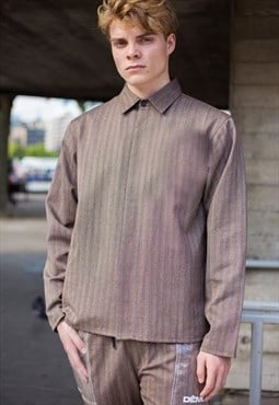 Brown Retro Striped Premium Wool Fabric shirt jacket 
