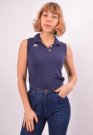 VINTAGE KAPPA POLO SHIRT SLEEVELESS NAVY BLUE