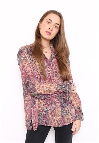 VINTAGE 80S PURPLE PAISLEY BLOUSE SHIRT
