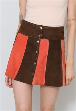 70's Ladies Vintage Skirt Brown Orange Popper Mini 