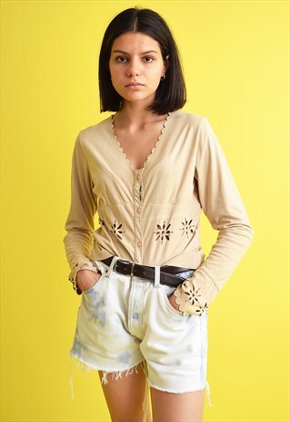 90'S RETRO HIPPIE BOHO FESTIVAL FAUX SUEDE BLOUSE TOP