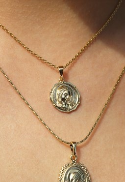 Small Coin Mary Necklace Gold Plated Dainty
