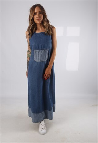 VINTAGE DENIM DRESS LONG 90'S UK 14 (H2H)