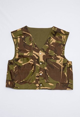 Vintage 90s Cargo Military Crop Multipocket Snap Vest M