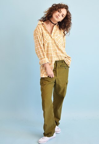 90'S RETRO TARTAN CHECKED PRINT SHIRT TOP