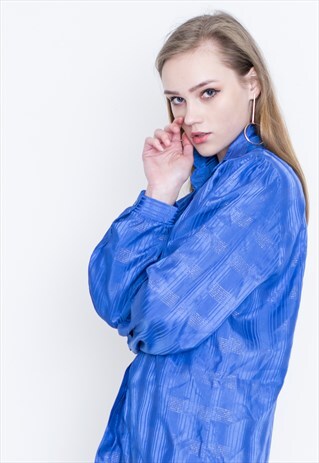VINTAGE BLUE STRIPED CHECKED LONG SLEEVE RETRO SHIRT