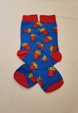 Fries Pattern Cozy Socks in Blue color