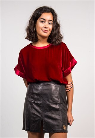 90'S VINTAGE DEEP RED SHORT SLEEVE VELVET TOP
