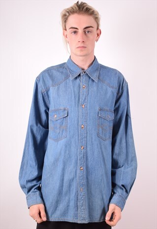 MENS VINTAGE DENIM SHIRT XL BLUE 90S