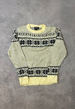 Vintage Abstract Knitted Jumper Snowflake Patterned Sweater