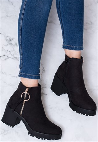 SKYLER BLOCK HEEL ANKLE BOOTS - BLACK SUEDE STYLE