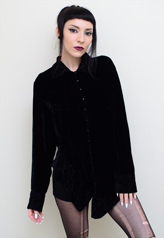 VINTAGE 90'S GRUNGE GOTH BLACK VELVET SLOUCHY SHIRT