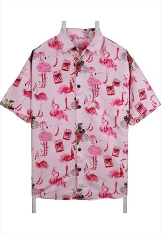 Lowes 90's Printed Spellout Logo Button Up Shirt Large Pink