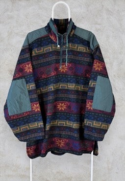 Vintage 1/4 Zip Patterned Fleece Sweatshirt Men's XL