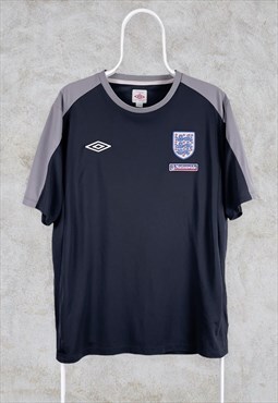 Vintage England Training Football Shirt Umbro Black Grey XL