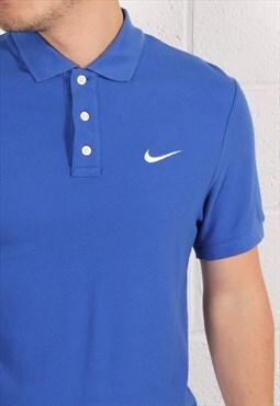 Vintage Nike Polo Shirt in Blue Short Sleeve Tee Medium