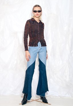 Vintage 90s Ruched Shirt in Brown Velvet