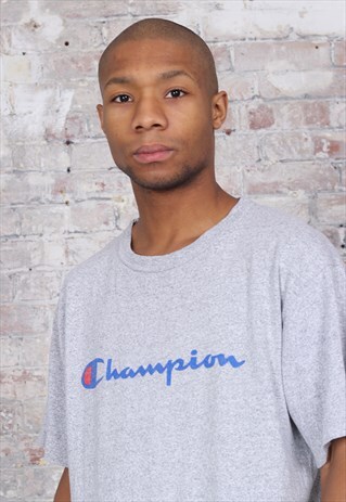 VINTAGE CHAMPION BIG LOGO SPELL OUT T-SHIRT GREY