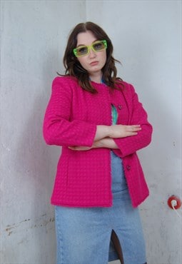 Vintage 80's knitted cardigan cute blazer in hot barbie pink
