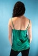 VINTAGE Y2K SIZE S LACE TRIM SATIN CAMI IN GREEN.