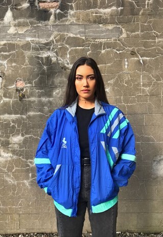 VINTAGE UNISEX WINDBREAKER WAVY OVERSIZED SHELL TRACK JACKET