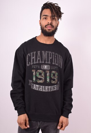 CHAMPION MENS VINTAGE SWEATSHIRT JUMPER LARGE BLACK 90'S