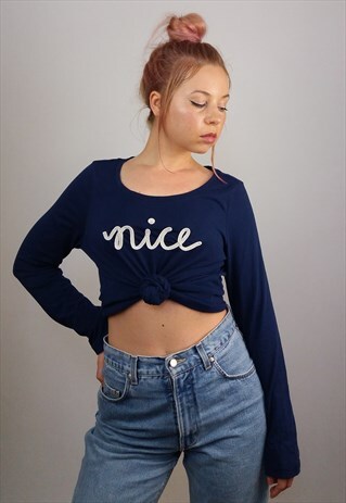 VINTAGE 90'S 'NICE' EMBROIDERY LONG-SLEEVE TOP / SWEATSHIRT