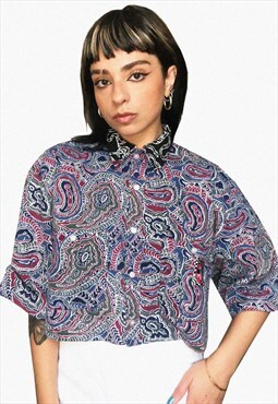Upcycled Shirt In Blue Paisley And Snakes Print