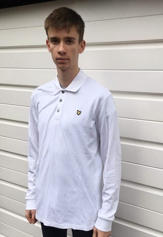 MENS WHITE LYLE & SCOTT LONG SLEEVE POLO SHIRT COLLARED TOP