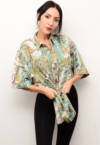 VINTAGE 90'S ABSTRACT RETRO CRAZY PATTERNED OVERSIZED SHIRT