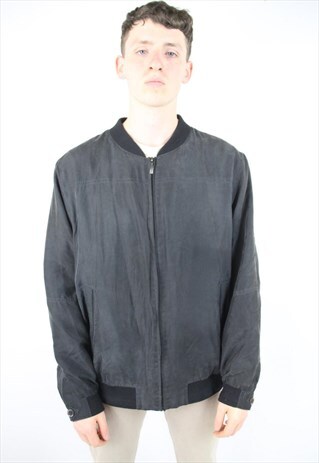 VINTAGE BLACK 90'S SILK BOMBER JACKET