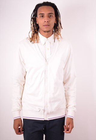 SERGIO TACCHINI MENS VINTAGE CARDIGAN SWEATER XL WHITE 90S