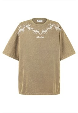 Chain print tshirt spiky tee Gothic grunge top vintage brown