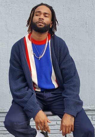 90S OVERSIZE SKATER GRUNGE LUXURY BLUE CARDIGAN LARGE
