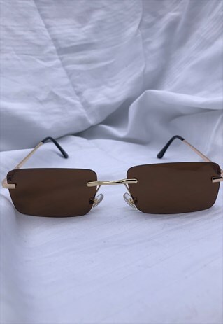 BROWN RIMLESS 90S VINTAGE STYLE Y2K SUNGLASSES