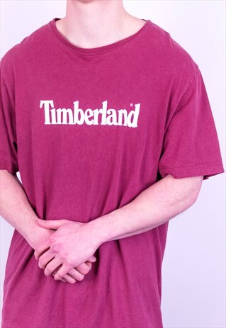 VINTAGE TIMBERLAND SPELL OUT T-SHIRT IN BURGUNDY XL
