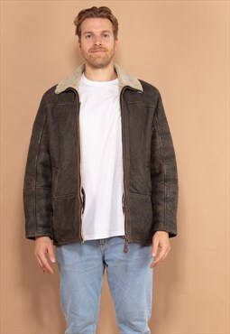 Vintage 90's Men Sheepskin Jacket in Brown